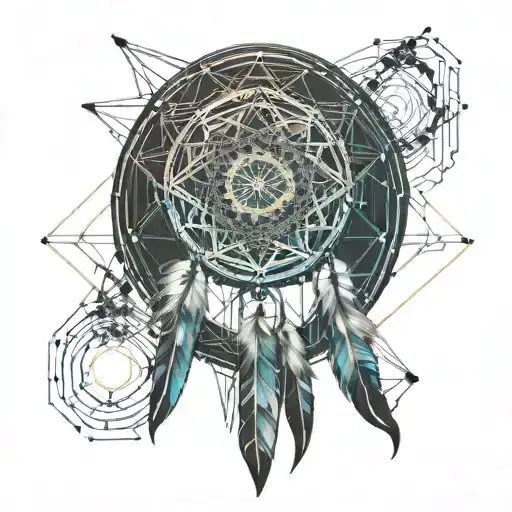 A dreamcatcher with intricate geometric patterns symbolizing intuition tattoo design idea