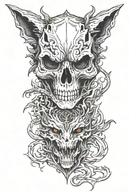 skull dragon wolf surrounded tattoo design idea