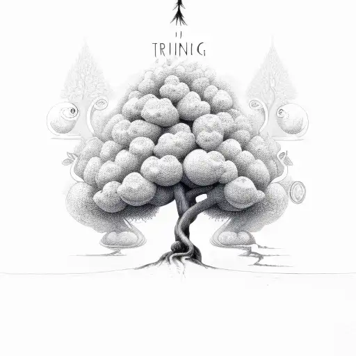 tree with the trunk spelling spirit and 9 fruits of different shapes and colors  tattoo design idea