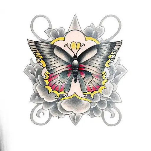 black and gray butterfly  tattoo design idea