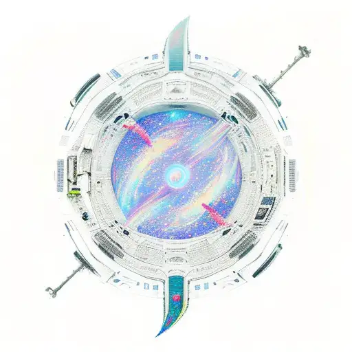 An imaginative new-school spaceship sailing through the cosmos tattoo design idea