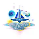 An imaginative new-school spaceship sailing through the cosmos tattoo design idea