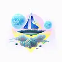 An imaginative new-school spaceship sailing through the cosmos tattoo design idea