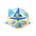 An imaginative new-school spaceship sailing through the cosmos tattoo design idea