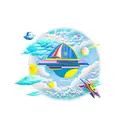 An imaginative new-school spaceship sailing through the cosmos tattoo design idea