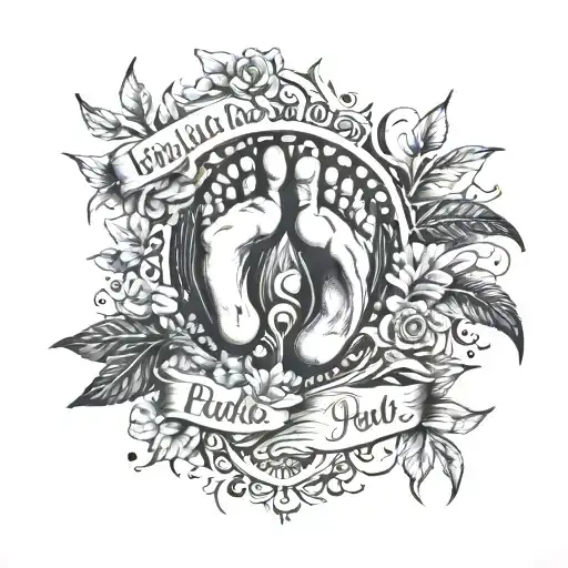 baby foot prints and names Julia Ola Adrian  tattoo design idea