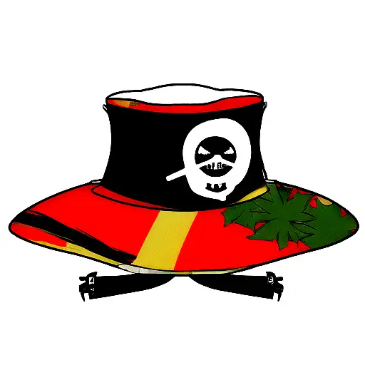 Pirate captains hat with crossed pistols. Surrounded by japanese maple leaves tattoo design idea