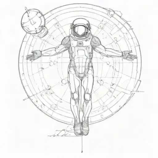 Left half vitruvian man and the right side an astronaut  tattoo design idea