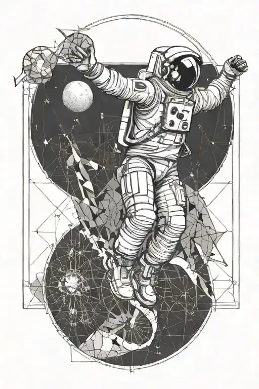 Astronaut floating combined whit vitruvian man tattoo design idea