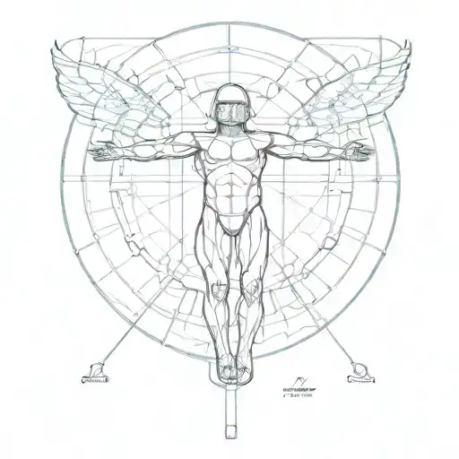 Left half vitruvian man and the right side an astronaut  tattoo design idea