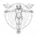 Left half vitruvian man and the right side an astronaut  tattoo design idea
