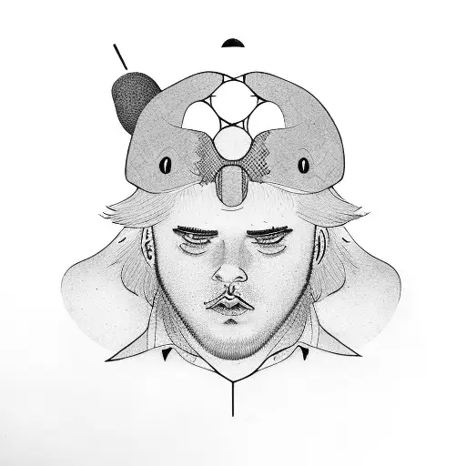 a plus size male that is laying down across a broom stick flying tattoo design idea