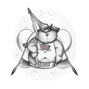 a plus size male that is laying down across a broom stick flying tattoo design idea