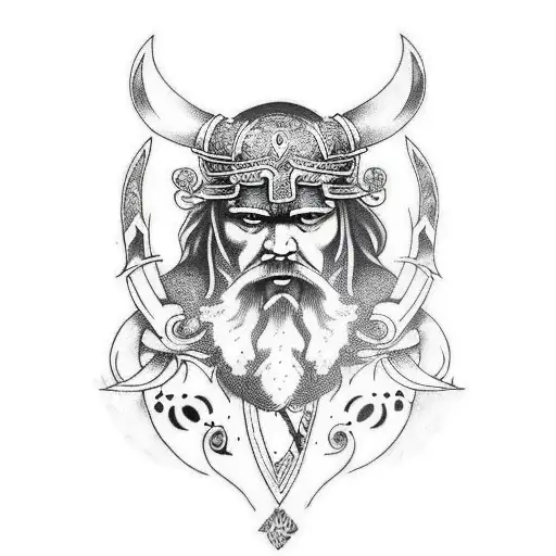 viking mythology odin with crows tattoo design idea