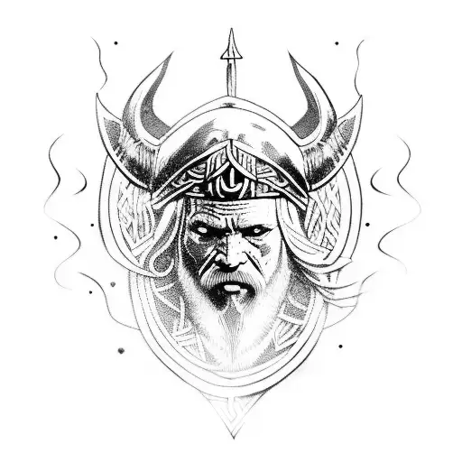viking mythology, odin with ravens on his shoulders tattoo design idea
