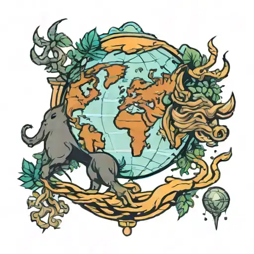 earth globe, wild boar tattoo design idea