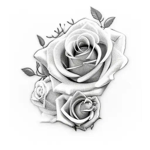 two roses with a clock and heart tattoo design idea