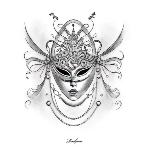 Women with a masquerade mask tattoo design idea