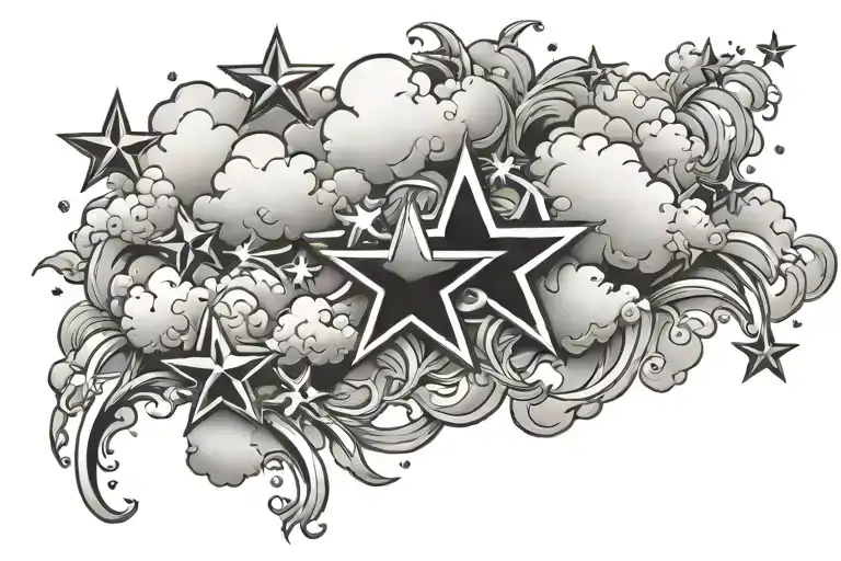 stars shining clouds tattoo design idea