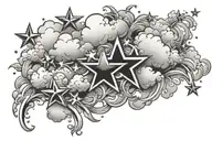 stars shining clouds tattoo design idea