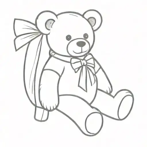 teddy bear sitting facing forward wearing a shirt and shorts with a bow on his neck tattoo design idea