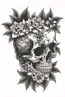 skull and flowers intertwined tattoo design idea