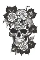 skull and flowers intertwined tattoo design idea