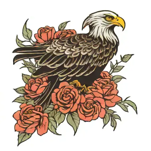 eagle and roses tattoo design idea
