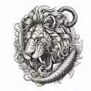 male lion eating a koi fish tattoo design idea