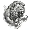 male lion eating a koi fish tattoo design idea