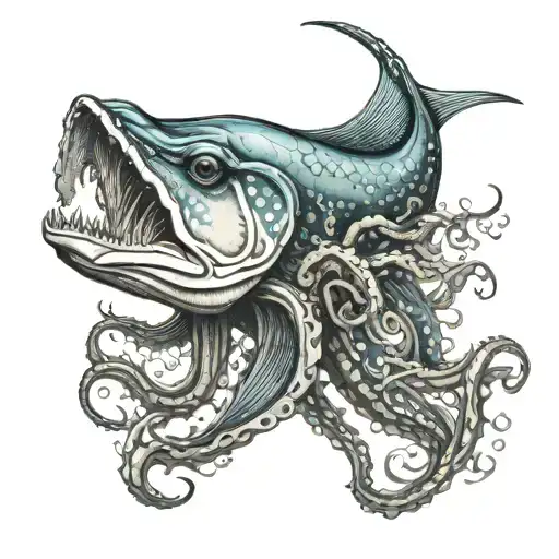 marlin hunting octopus  tattoo design idea