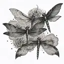 A detailed design of a dragonfly and a bat flying together in harmony tattoo design idea