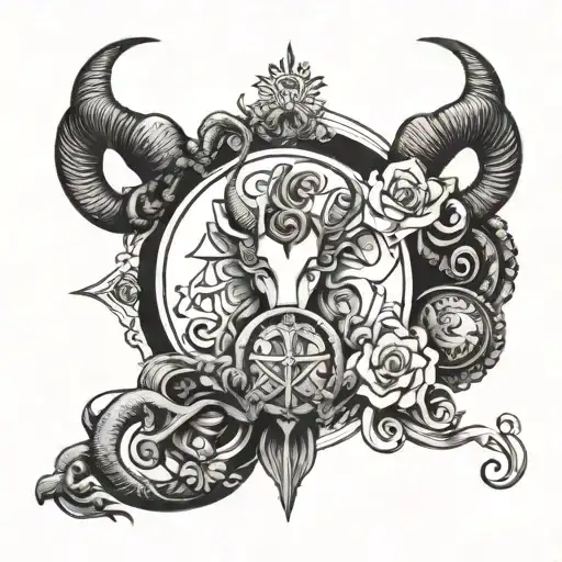 Capricorn, Aries, Pisces, Taurus, Libra zodiac sign tattoo design idea