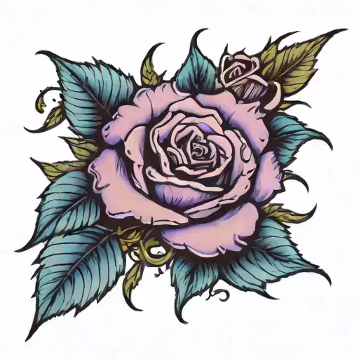 purple and blue rose with a stem and thorns wrapping tattoo design idea