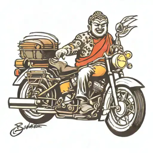 budha riding Harley Davidson motorcycle tattoo design idea