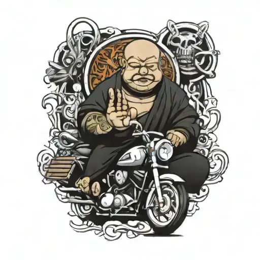 budha and harley davidson motorcycle tattoo design idea
