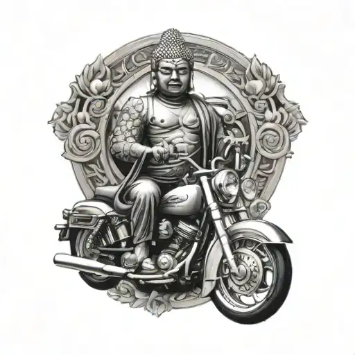 Buddha  riding Harley Davidson motorcycle tattoo design idea