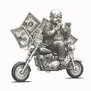 budha with money  riding Harley Davidson motorcycle tattoo design idea