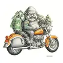 budha with money  riding Harley Davidson motorcycle tattoo design idea