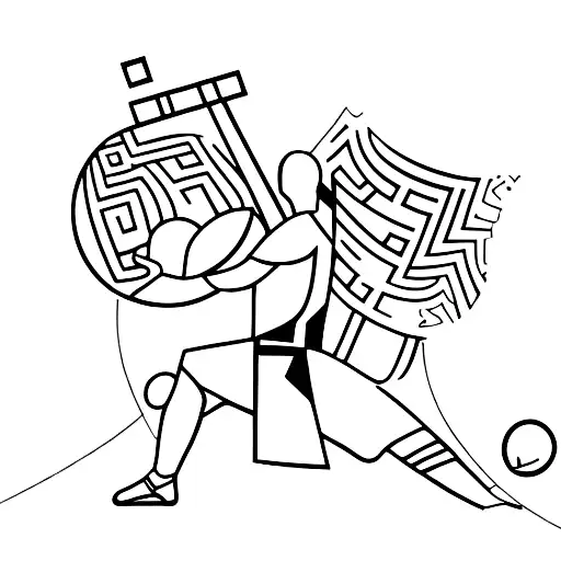Silhouette of a soccer player surrounded by Greek architecture in a minimalist style tattoo design idea