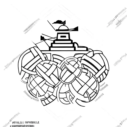 A minimalist design of a football field surrounded by Greek columns tattoo design idea