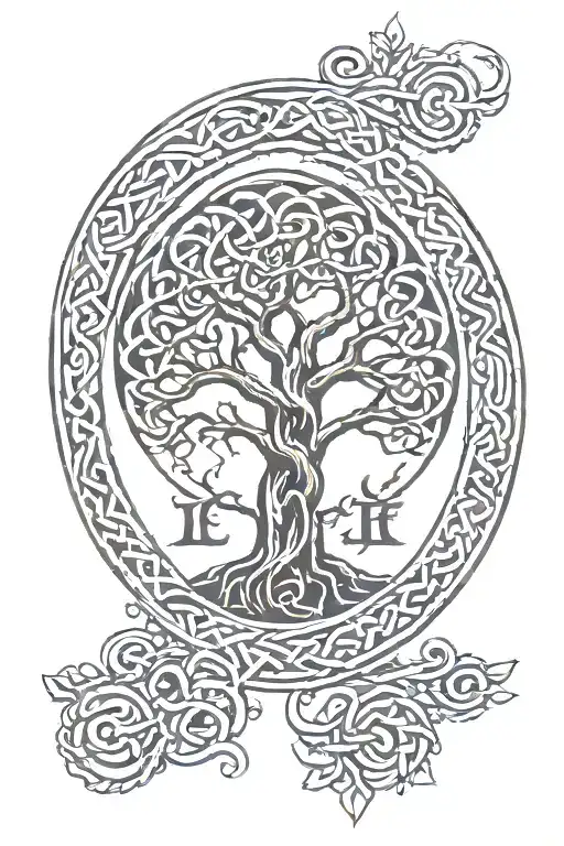 celtic tree of life with celtic runes  and knots tattoo design idea