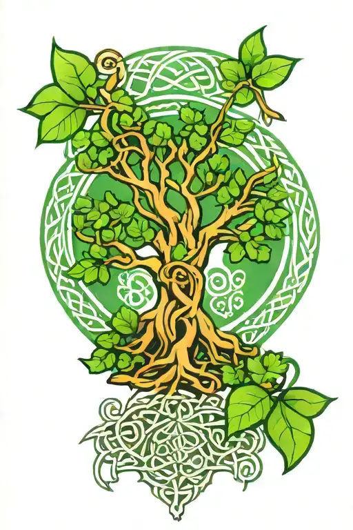 celtic tree of life with celtic runes, celtic knots and four leaf clovers. tattoo design idea