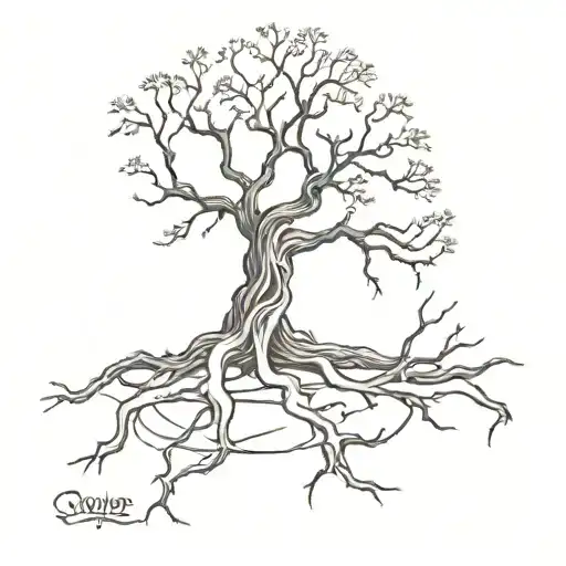 The design features a detailed outline of the Whomping Willow, with its twisted, gnarled branches and sturdy trunk. The  tattoo design idea