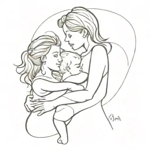 mom and two children, a boy and a girl tattoo design idea