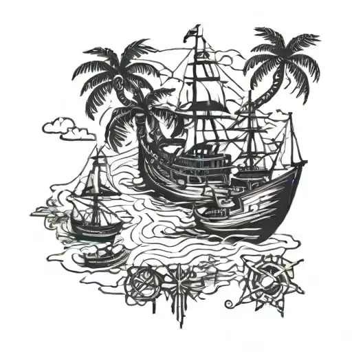 small boats around Jamaica map tattoo design idea