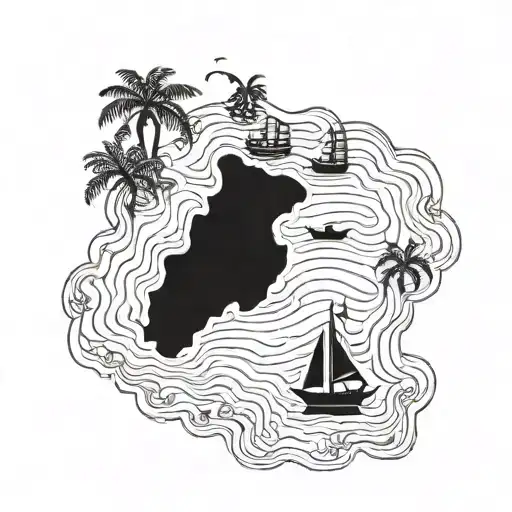 small boats around Jamaica map tattoo design idea