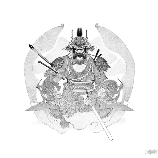 Samurai and dragons tattoo design idea