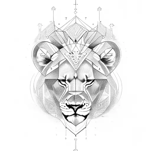 Queen lioness Leo zodiac realism symmetrical  tattoo design idea