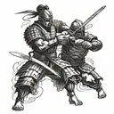 a samurai fighting with a sword against a gladiator tattoo design idea